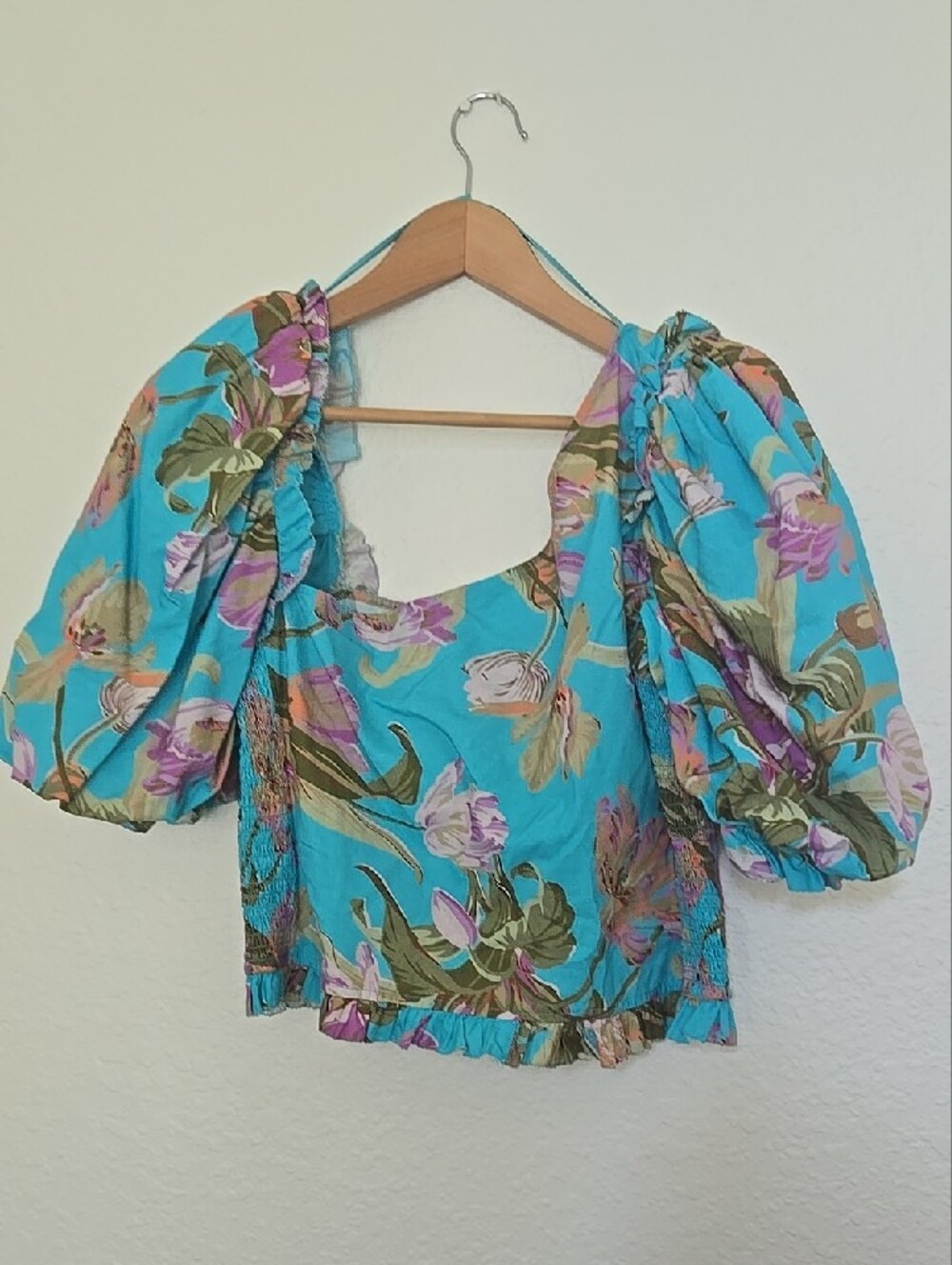 Antropologie LOVE THE LABEL Floral Puff-Sleeve colorful Summer Top - Picture 10 of 12